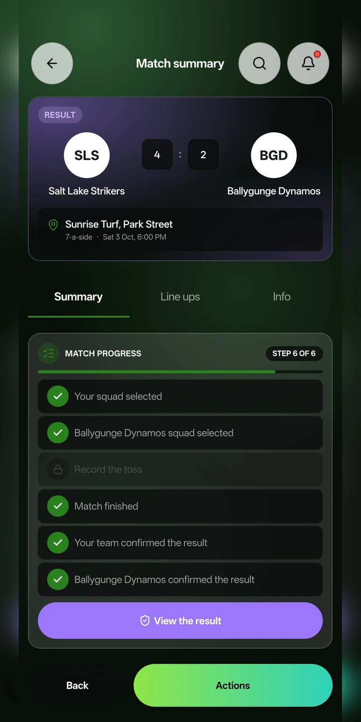 Match summary with a progress checklist